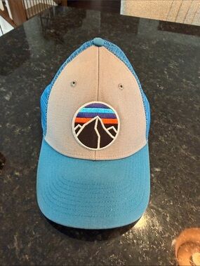 Patagonia Beige Front Blue Mesh Mountain Patch Cap